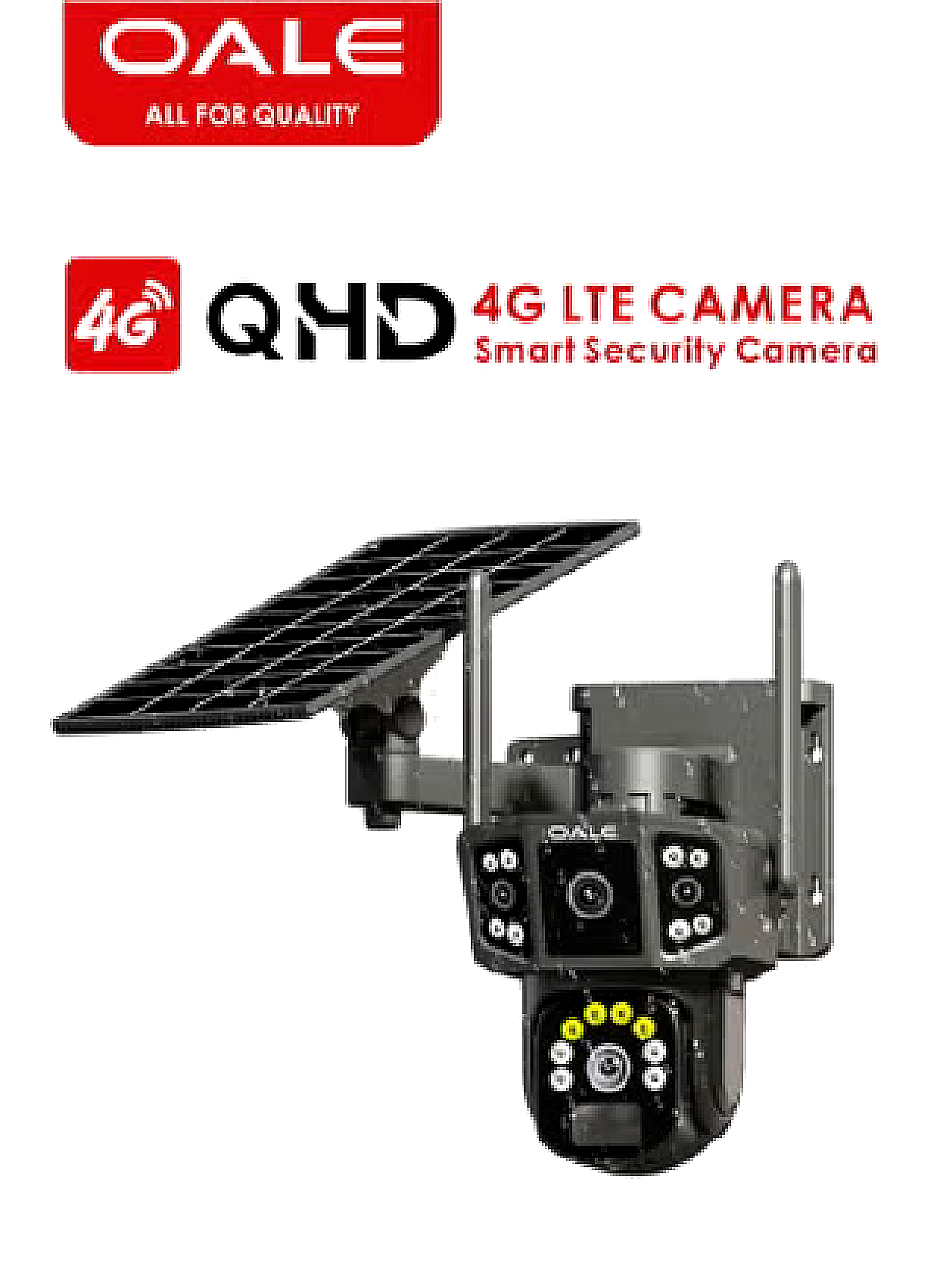 OALE iHome 08 4G Solar Powered 2K Dual Lens Outdoor Security Camera, 355° Pan & 9