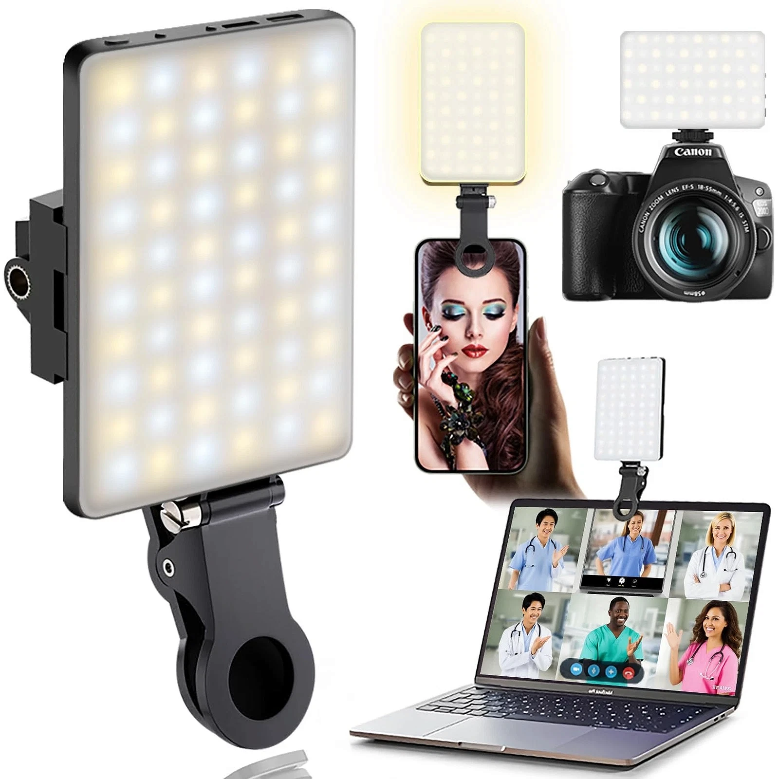 60 LED Portable Selfie Light Video Conference Lighting with Clip & Dark Gray