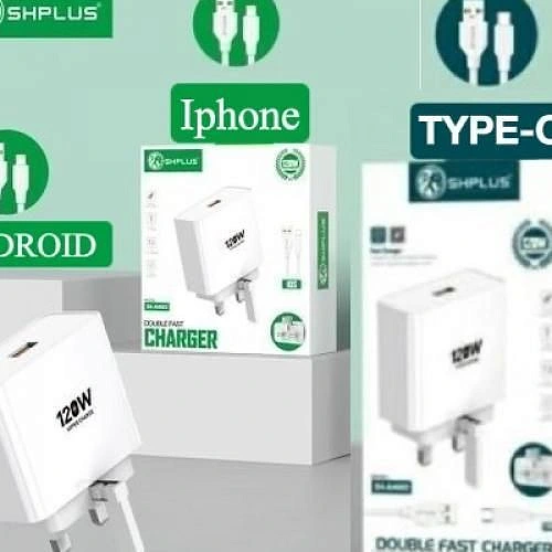 Share this product    SHPLUS 120W SHPLUS SUPER FAST DOUBLE CHARGE ADPTER + CABLE