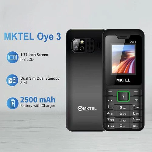 MKTEL OYE 3 Black with Green Mobile Phone 2500mAh Big Battery Dual SIM Dual Standby 1.77" FM Radio Bluetooth GSM Mobile Phone