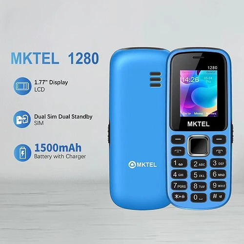 MKTEL 1280 Blue Dual SIM Feature Phone 1200mAh Battery FM Radio Bluetooth Flashlight Spare Phone