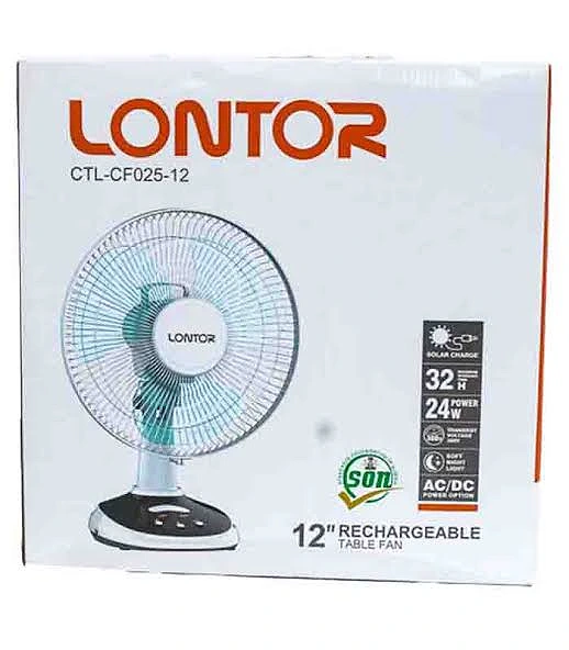 LONTOR CTL-CF025-12 12" RECHARGEABLE TABLE FAN 